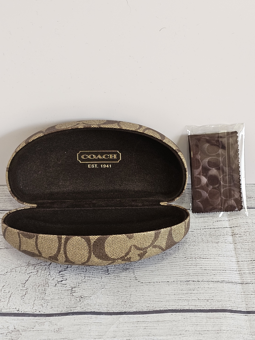Coach Brown/Tan Signature Hard Shell Eyewear Case with Microfiber Pouch